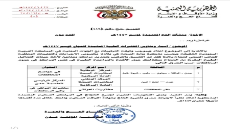 اليمن: وزارة الأوقاف تعتمد المختبرات المخولة بإجراء الفحوصات الصحية للحجاج لهذا العام