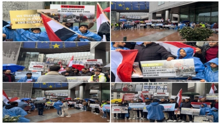 بروكسل: الجالية اليمنية في بروكسل تطالب برفع حصار تعز وتندد بهجمات الحوثيين