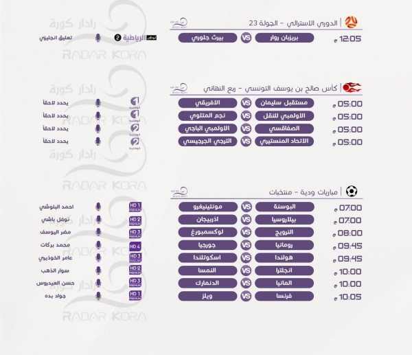 رياضة: مباريات اليوم الاربعاء