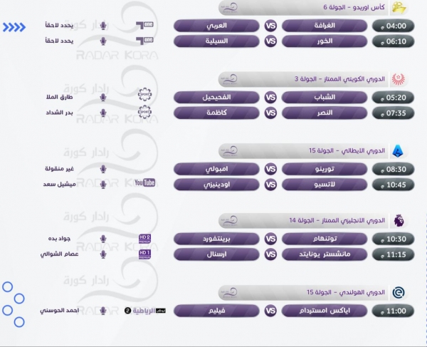 رياضة: مباريات اليوم الخميس 2 ديسمبر 2021