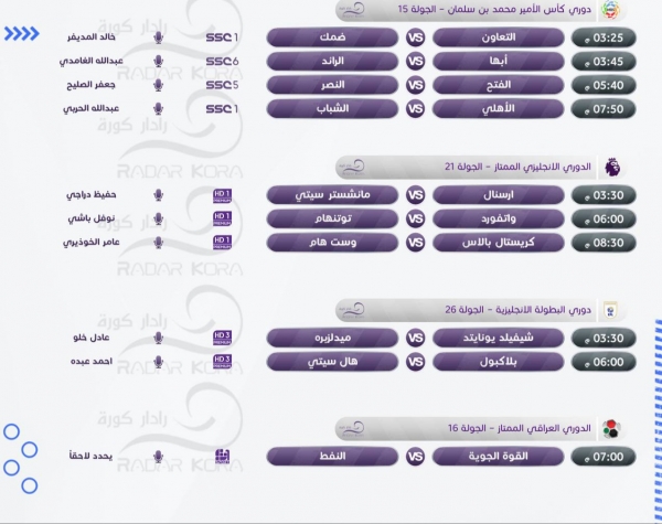 رياضة: مباريات اليوم السبت 1 يناير 2022