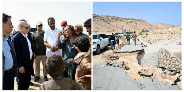 اليمن: الرئيس العليمي يتفقد المناطق المنكوبة من اعصار 