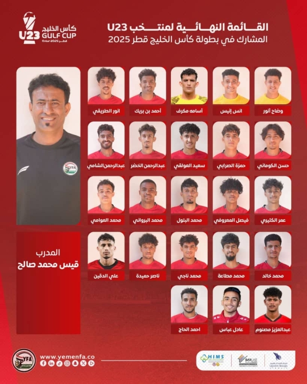 رياضة: إعلان القائمة النهائية لمنتخب اليمن الأولمبي المشارك في بطولة الخليج