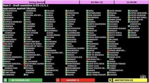 نيويورك: الأمم المتحدة تصوت بأغلبية ساحقة على قرار يدعو روسيا الى انسحاب غير مشروط من اوكرانيا
